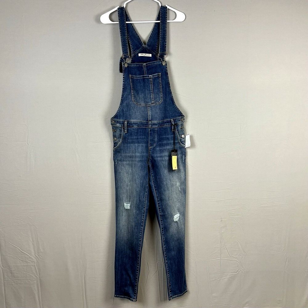 Mavi Womens Edera Blue Distressed Denim Overall Jumpsuit Size Small